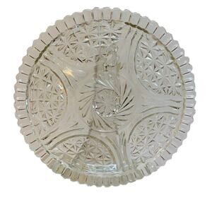 Anchor Hocking Cake Plate 1960's Glass Stars & Bars MCM Missing Cover Clear Tray